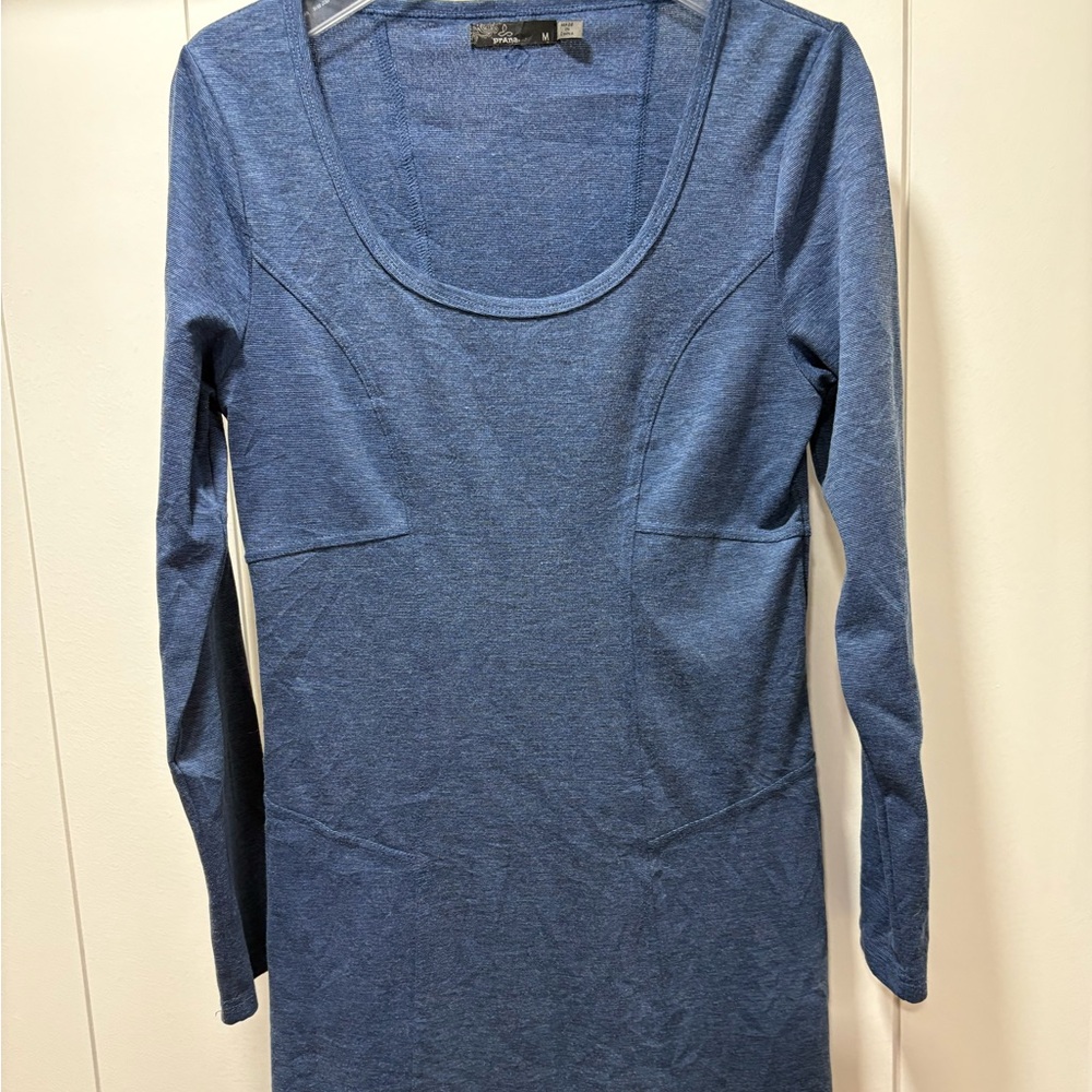 Womens Prana Soskia Dress Blue  Knit Ribbed Dropped Waist Size Medium